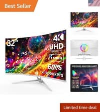 32" White Curved Monitor, 4K UHD3840*2160P 1500R VA Screen, 60Hz Computer Mon...